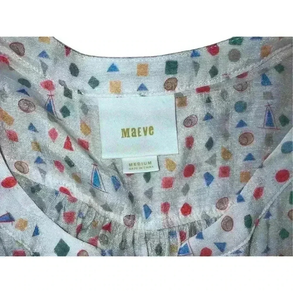 Antropologie Maeve Buttondown Tunic Sz m Dots Boho Bohemian V-neck - Picture 6 of 8